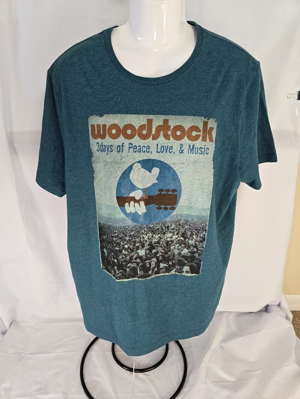 Woodstock Men's 1969 Vintage Festival Graphic Tee - Teal Blue, Size 2XL